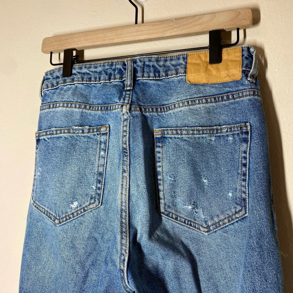 Zara Women's Distressed High Rise Straight Leg Jeans Size 6 - Image 7