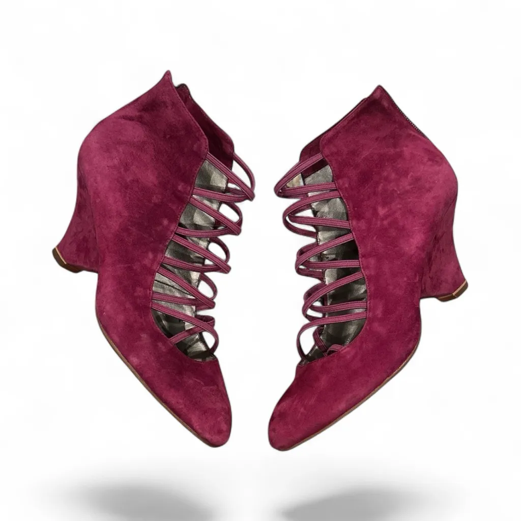 JEFFREY CAMPBELL PURPLE WEDGE POINTED TOE ELASTIC CAGE SHOES 8 - Image 4