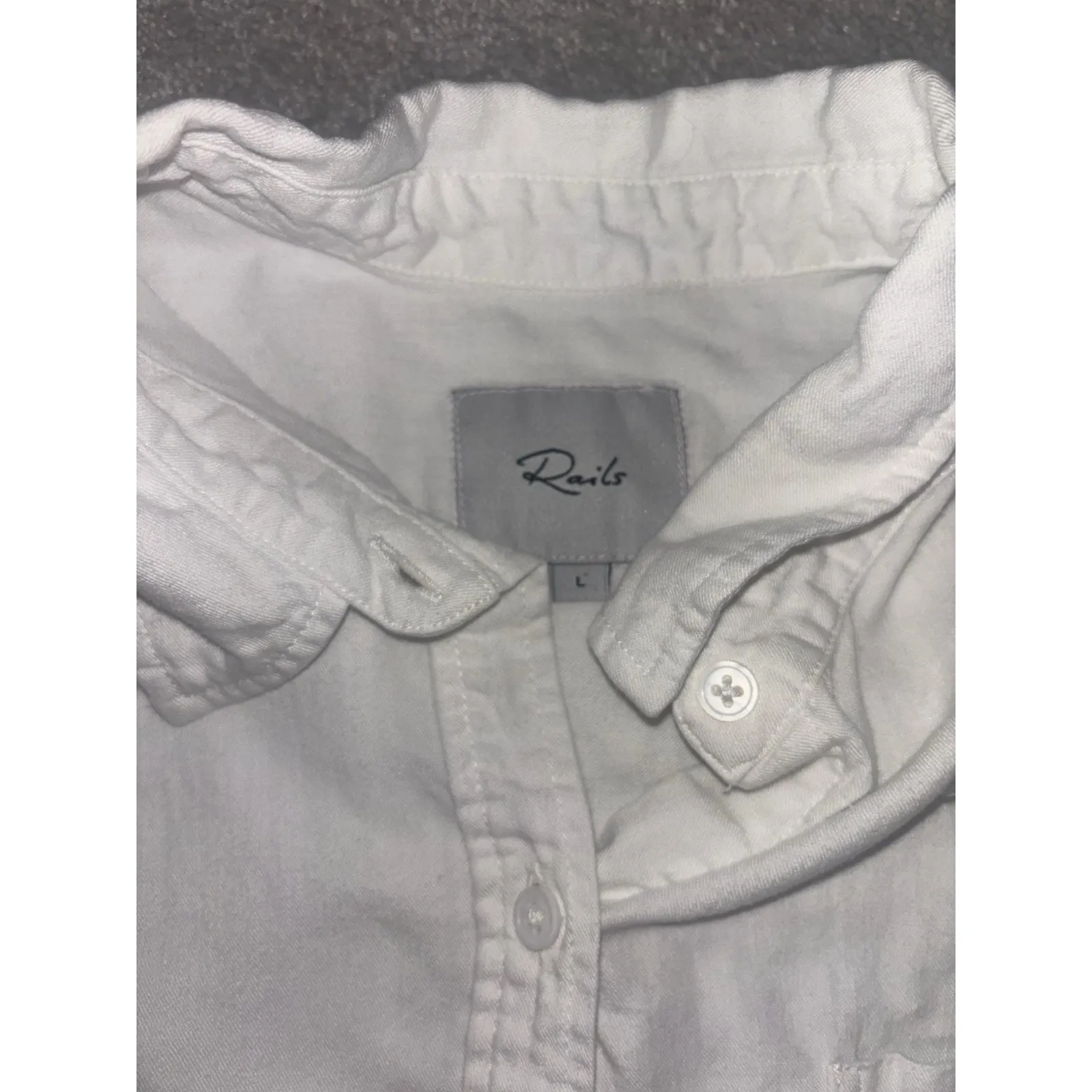 Rails Shirt Ingrid Daisy Appliqué White Womens Size Large Button Up Linen Blend - Image 5