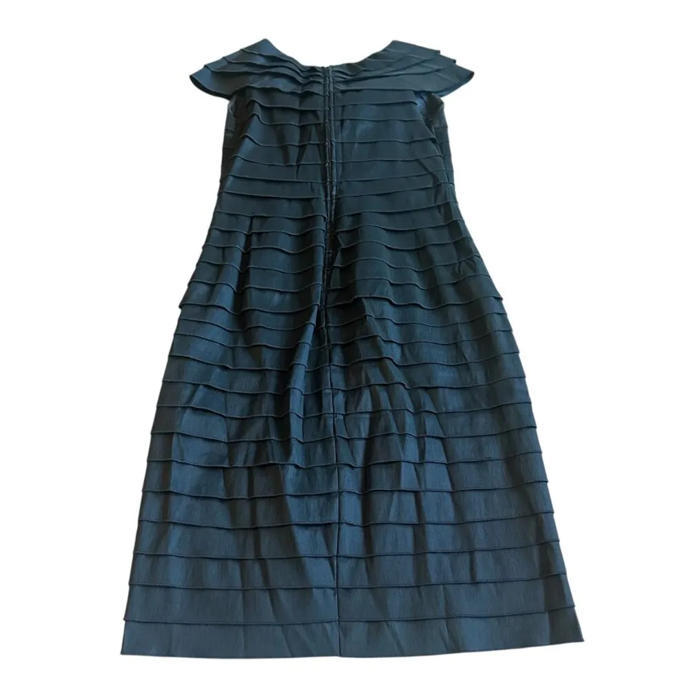 Tadashi Shoji Navy Tiered Sheath Dress Rosette V-Neck Short Sleeve Size 10 Women - Image 5