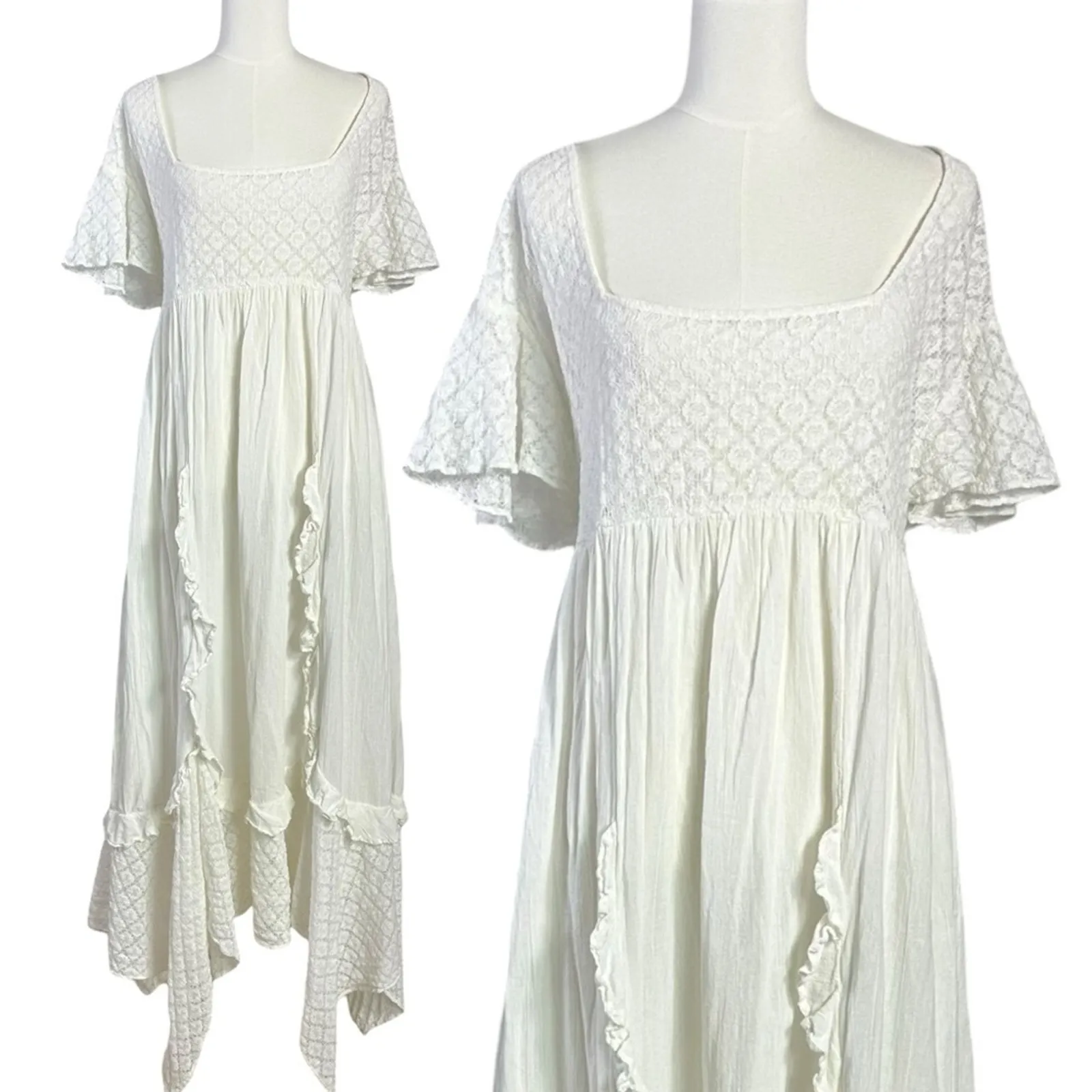 Free People Ethereal Bohemian Cottage Bring The Romance Maxi Dress White Medium - Image 8