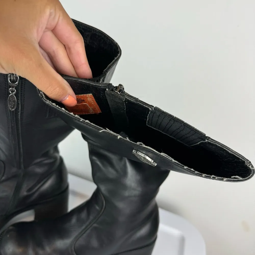 Vtg Y2K Harley Davidson Black Leather Tall Pavement Boots Sz 7.5 Chunky Moto - Image 13