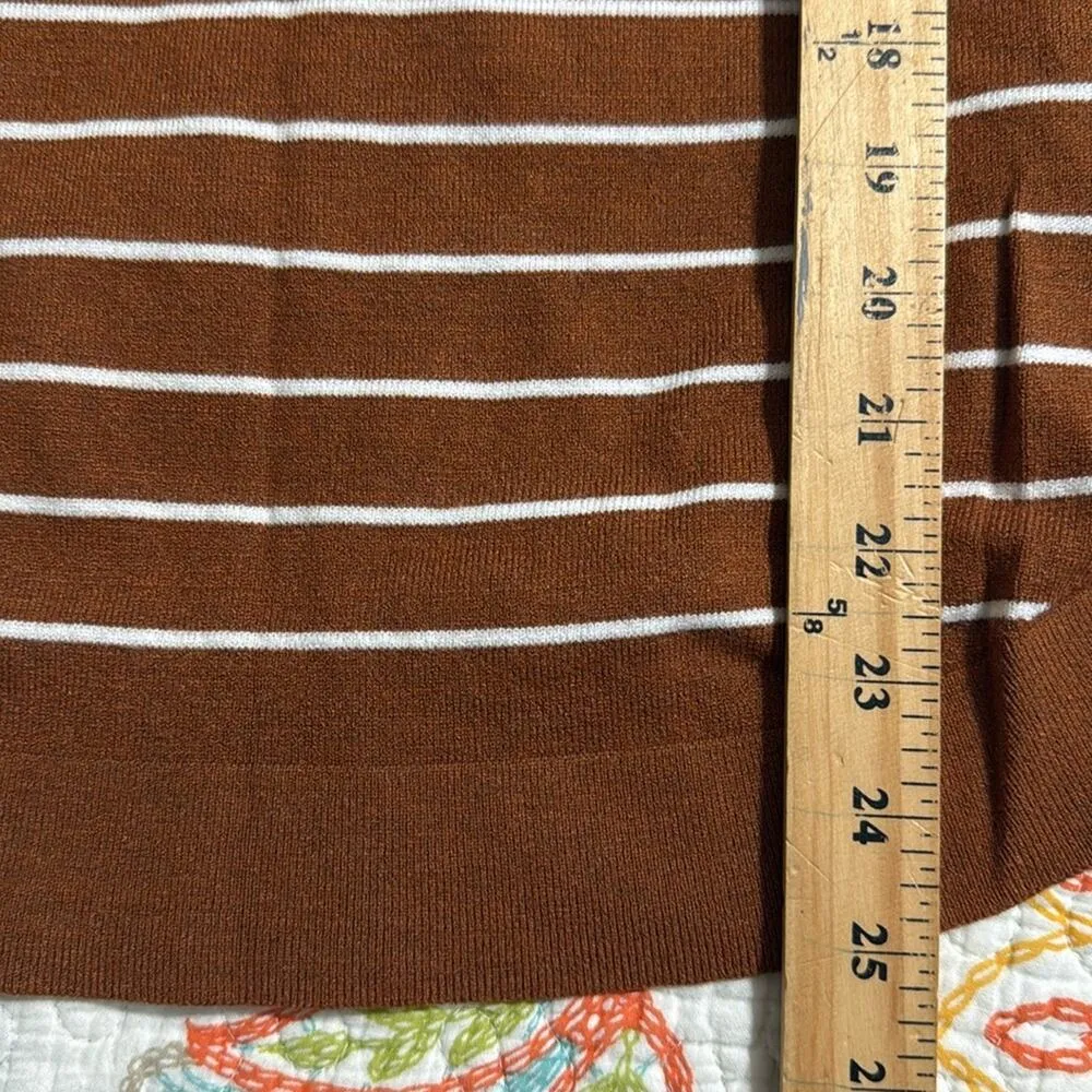 STACCATO size small round hem burnt orange striped sweater long sleeve boat neck - Image 2