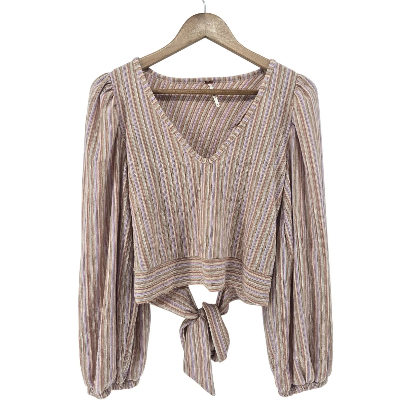 Free People Women's Autumn Nights Stripe Blouson Wrap Top Orchid Rain‎ Small - Image 3