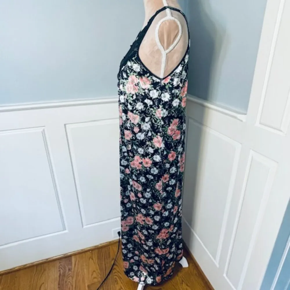 Vintage Vasserette Lingerie Slip Dress Black/Pink Lace Floral Made in USA Small - Image 4