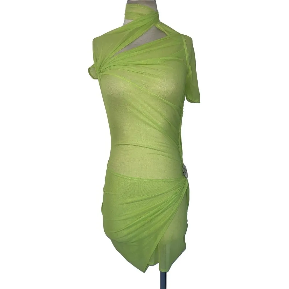 COPERNI Asymmetric Draped Mesh Dress in Anis XSmall New Womens Green Size XS - Image 5