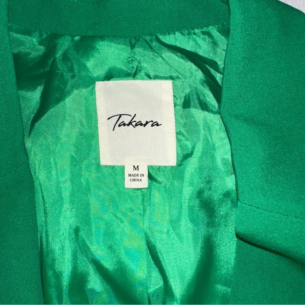 Takara - 3/4 Sleeve Ruched Blazer Jacket Open Front Bright Green Medium Work - Image 9