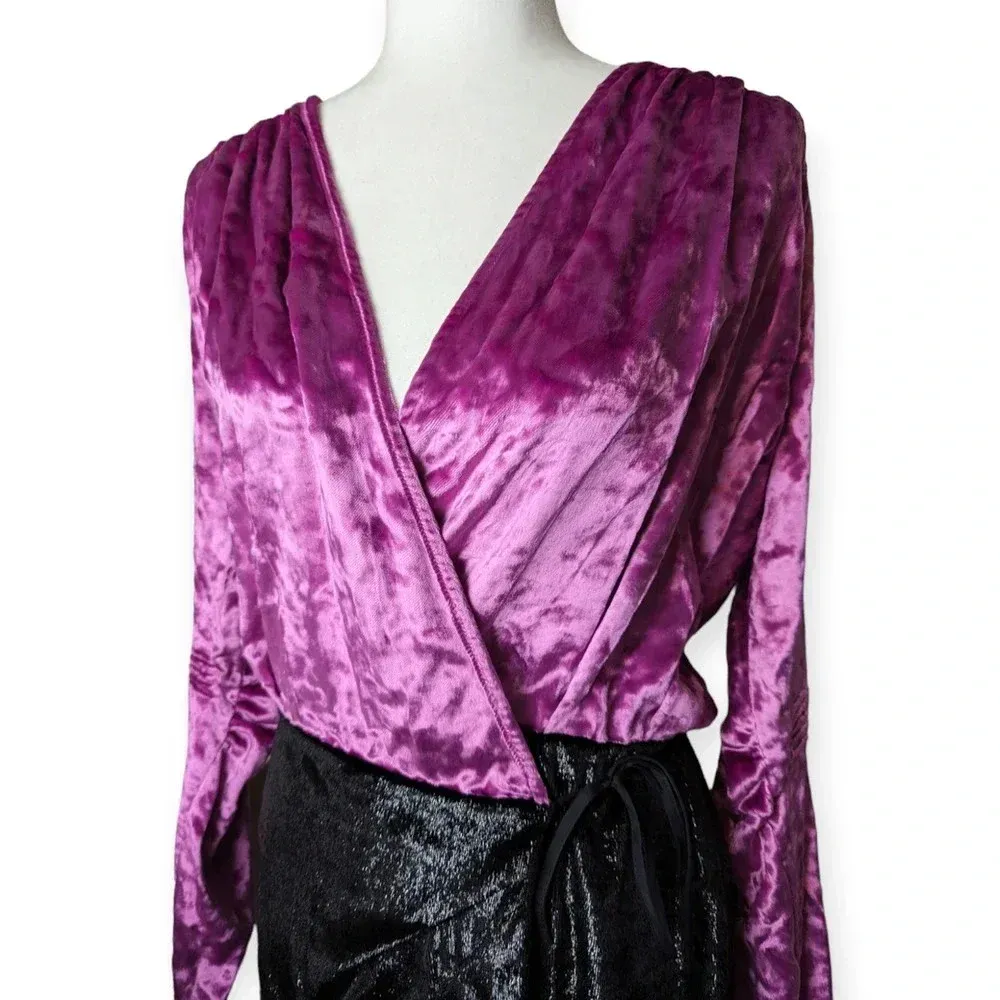 The Attico Velvet Wrap Dress Black Pink Size X - Image 11