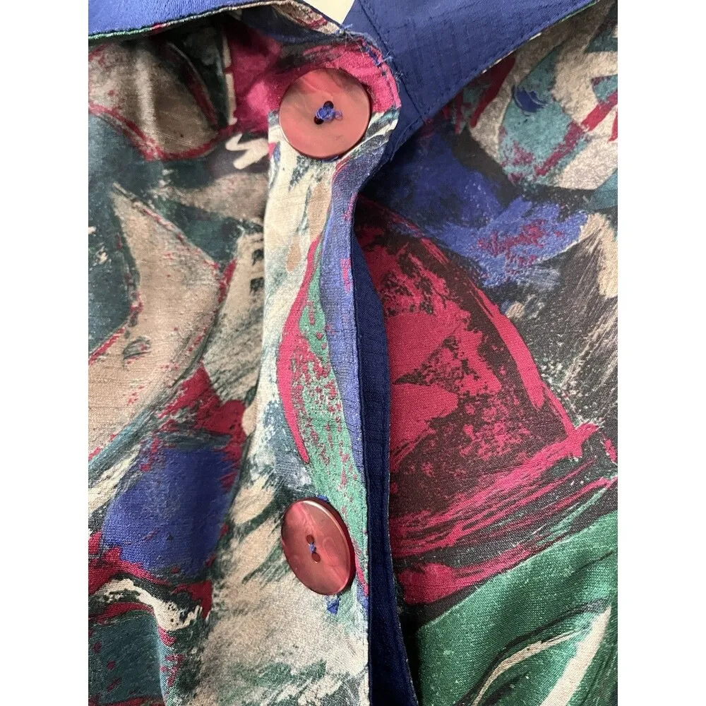 Vintage 80s 90s Reversible Oversized Purple Pink Paint Swirl Bomber Jacket Large - Image 4