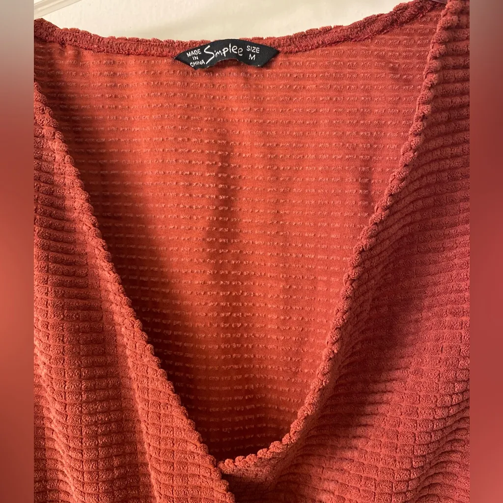 Simplee Maroon Long Sleeve Textured Mini Dress Size M - Image 4