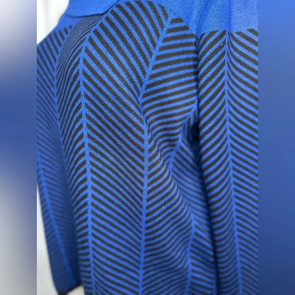 Investments Blue Chevron Knit Sweater Asymmetrical Cowl Neck Long Sleeve Top - Image 10