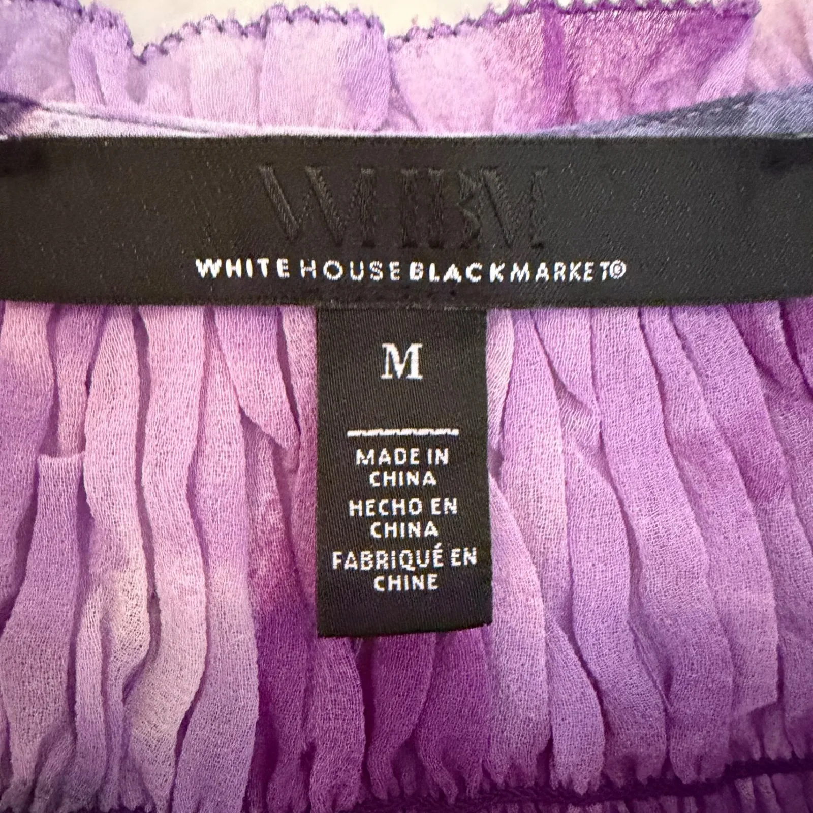 White House Black Market Smocked Floral Blouse Women's M Purple Career Dainty - Image 7