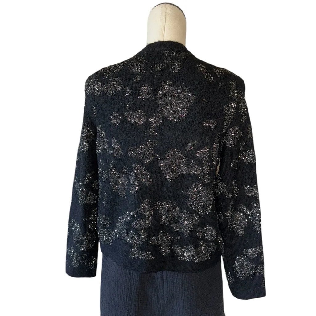 NWT ZARA BLACK KNIT CARDIGAN W/ METALLIC THREAD & SEQUIN Festive Small - Image 6