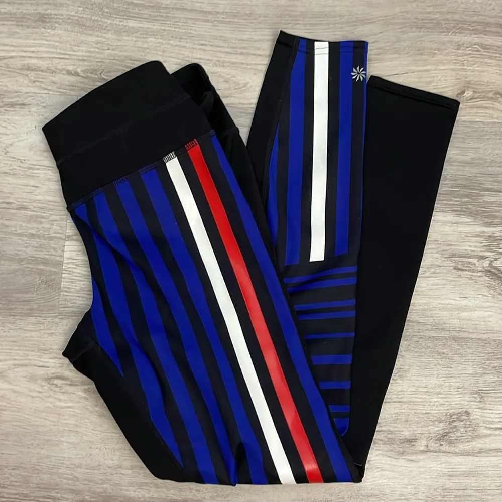 Black with Red, White & Blue Stripes Cropped Leggings Size XS - Image 5