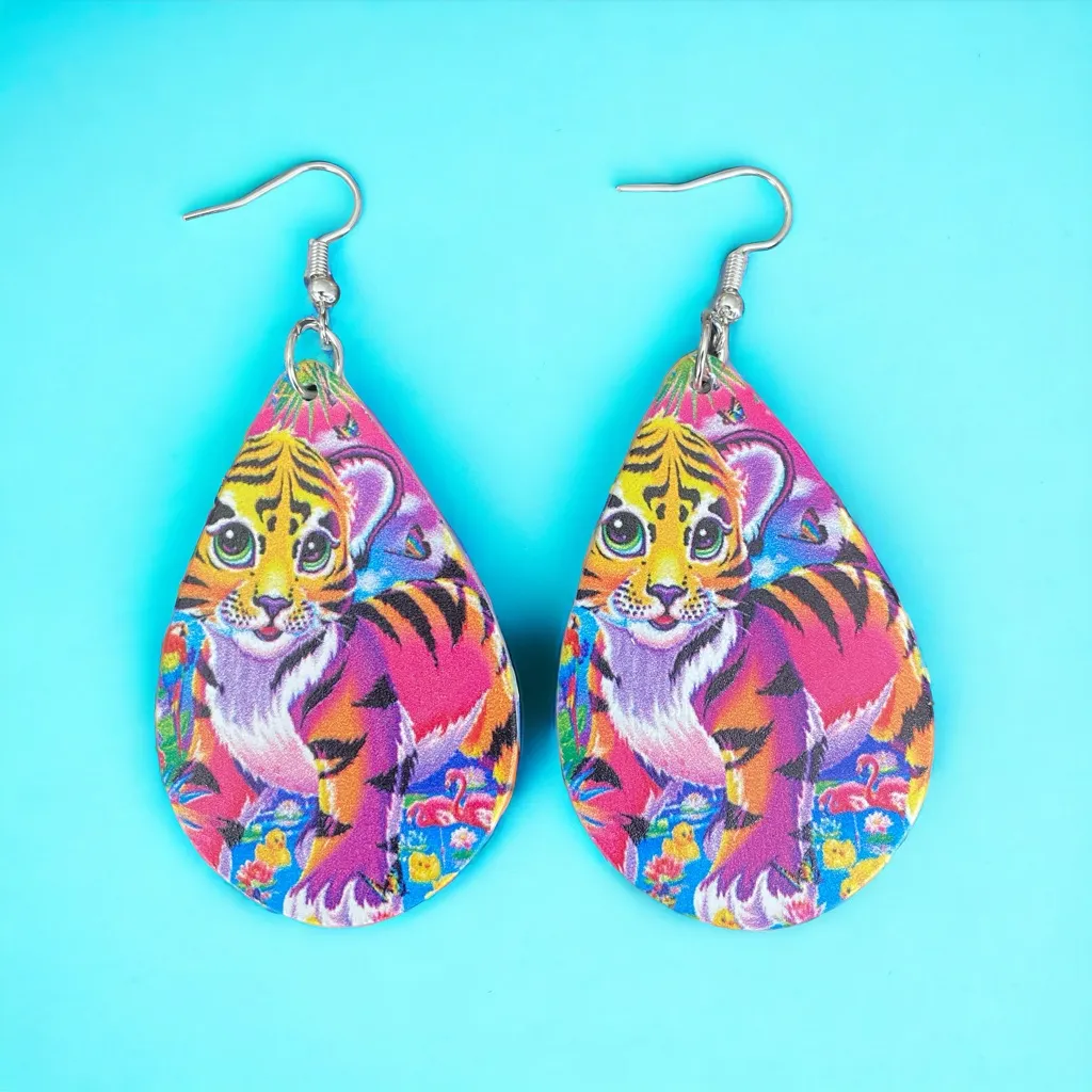 Lovely Tiger Design Waterdrop Colorful Wooden‎ Drop Dangle Earrings - Image 4