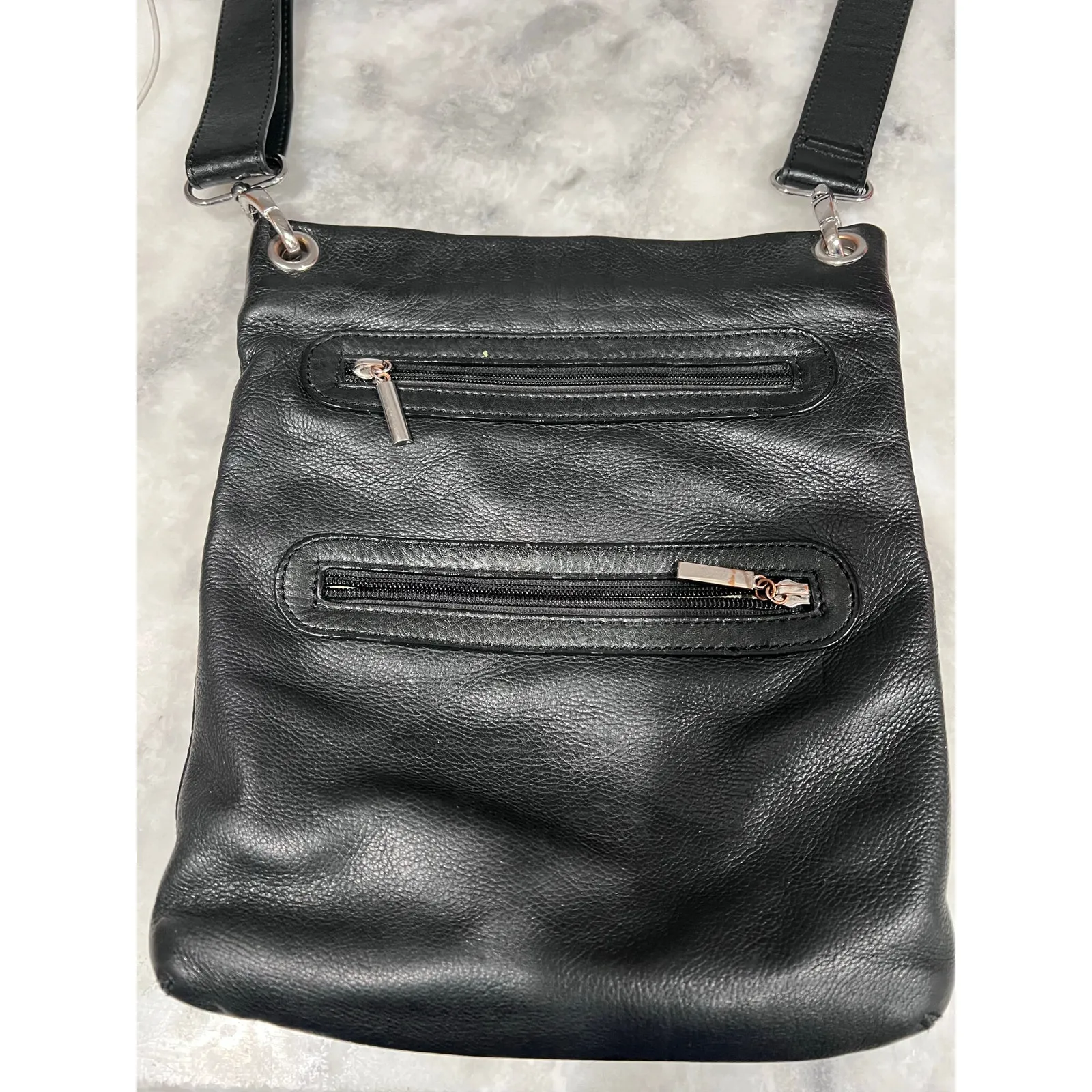 Margot Genuine Leather Black Crossbody Shoulder Bag Multi Zip Pockets Purse - Image 3