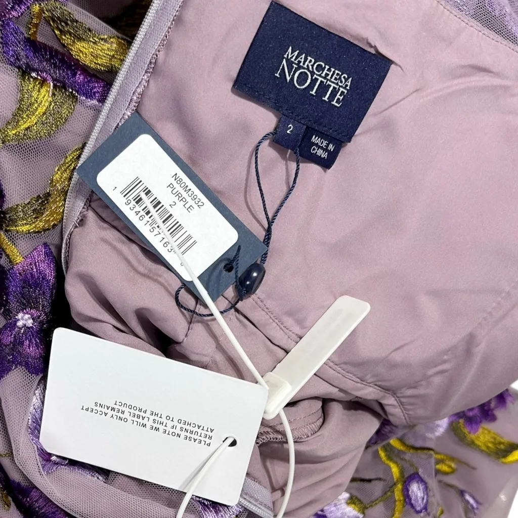 MARCHESA NOTTE Orchid & Rose Embroidered Tulle Cocktail Dress, Purple, 2 (US) Purple - Image 12