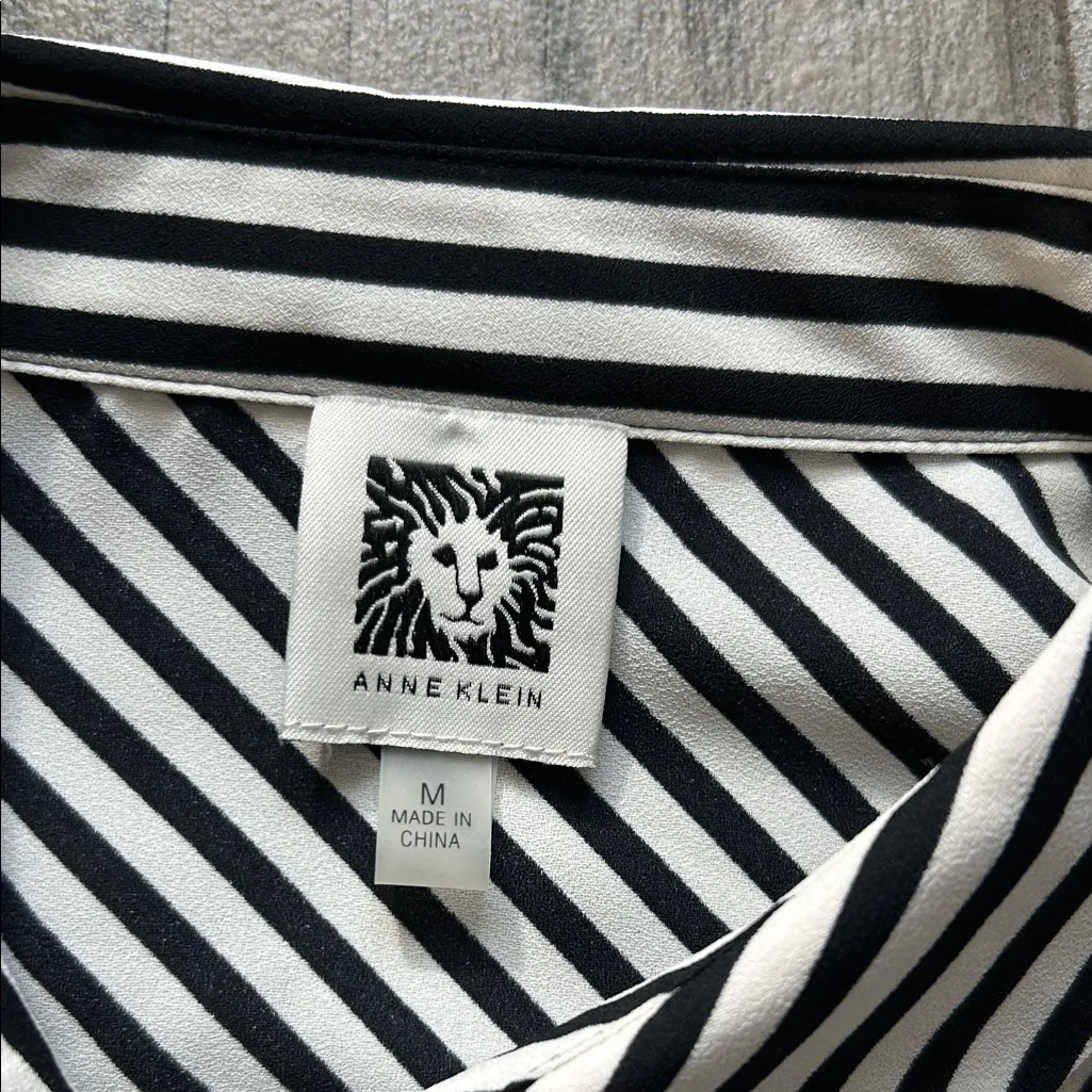 Anne Klein Black and White Diagonal Striped Shirt - Image 2