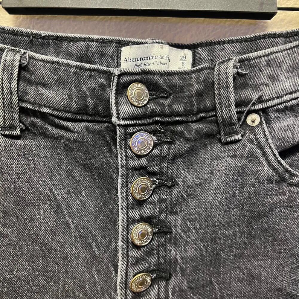 Abercrombie & Fitch High Rise 4" Cut Off Short Black Denim Jean Short 8 Sz 29 - Image 4