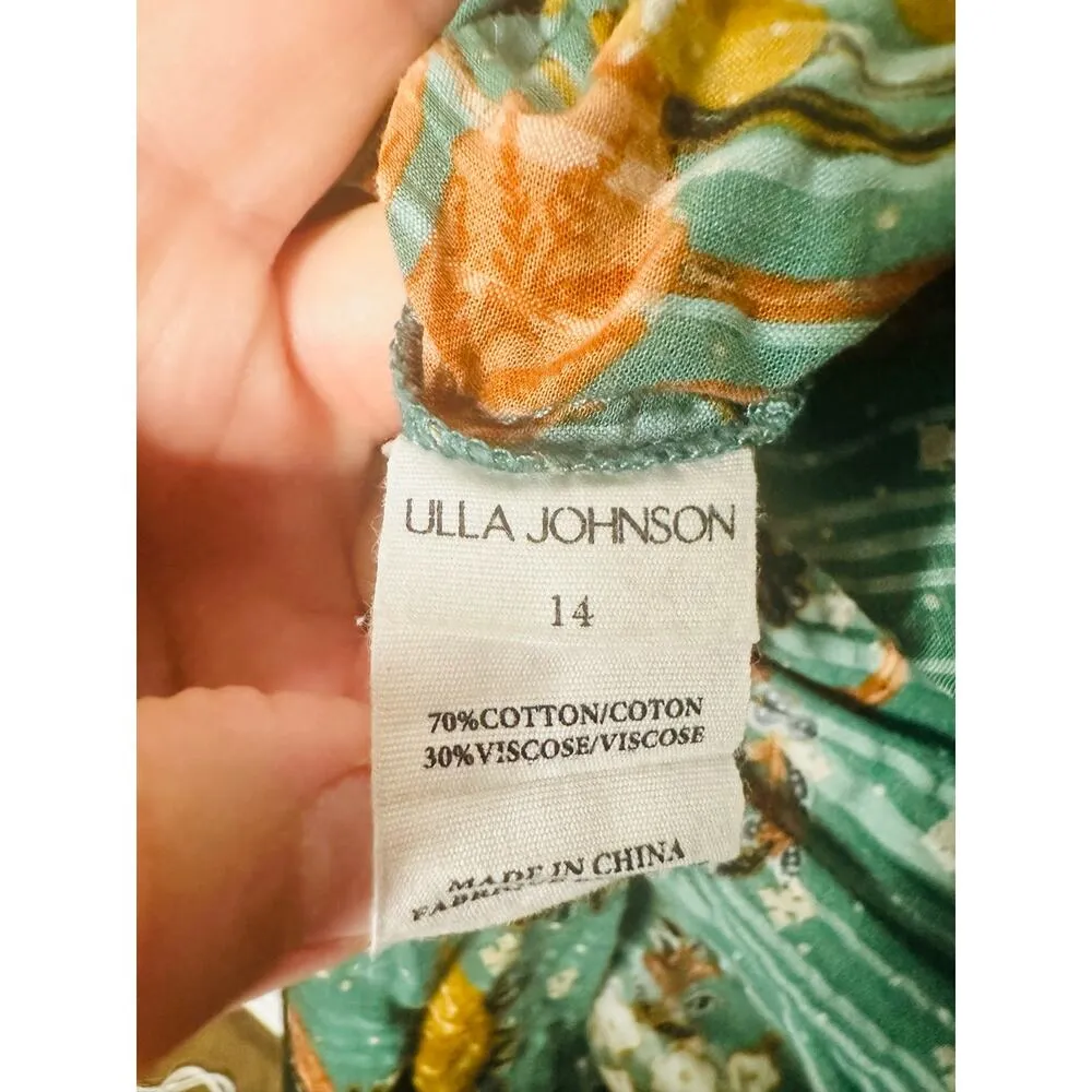 ULLA JOHNSON Marni Green Floral Ruffle Sleeves Tie Hourglass Mini Dress Size 14 - Image 13