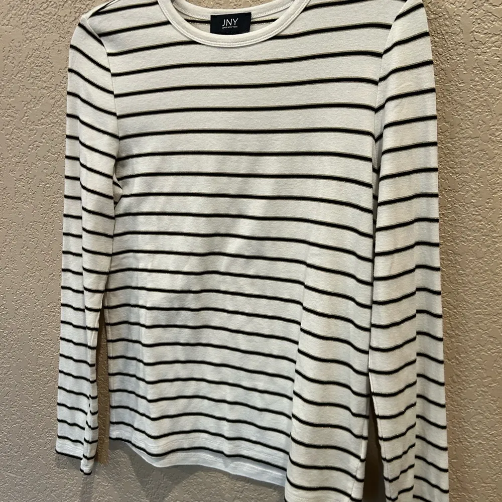 JNY Women's White Black & Gold Striped Long Sleeve Top - Image 3