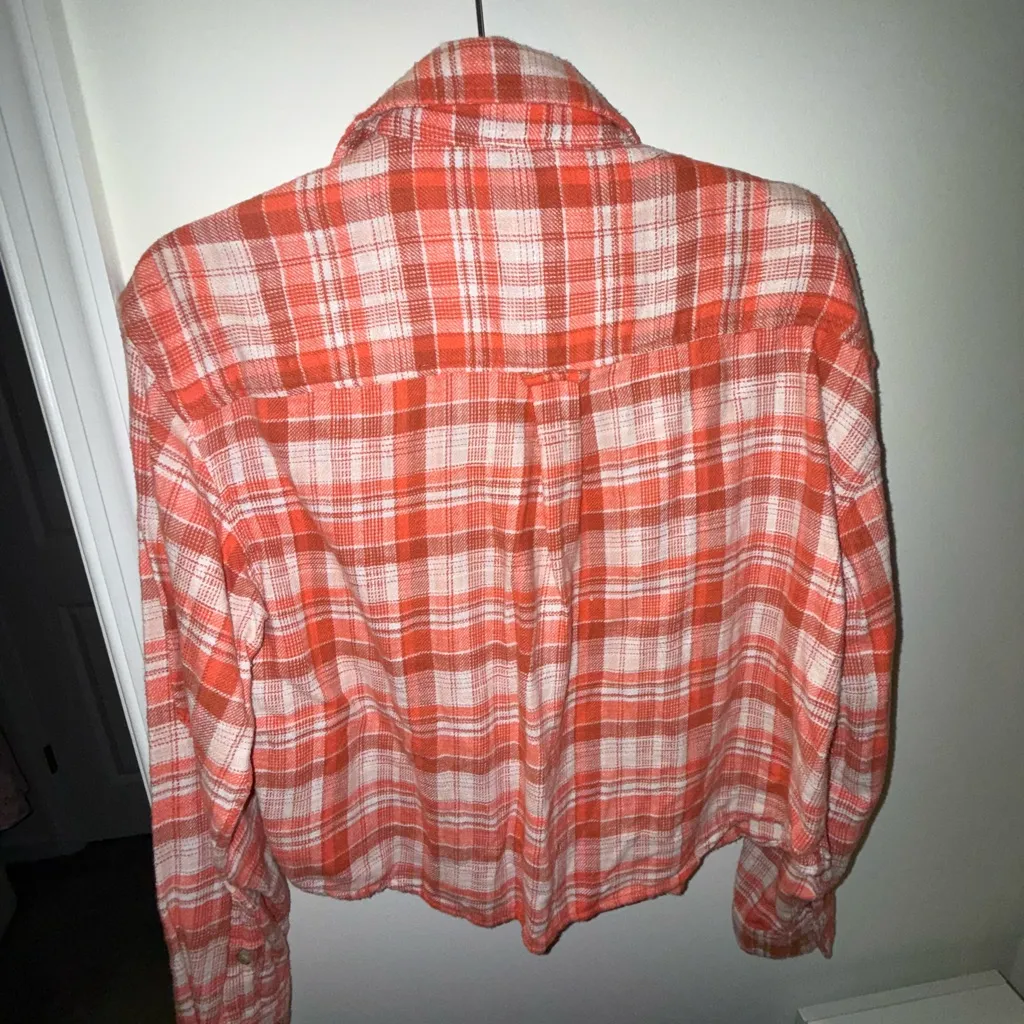 American Eagle Vibrant Orange Plaid Shirt - Image 3