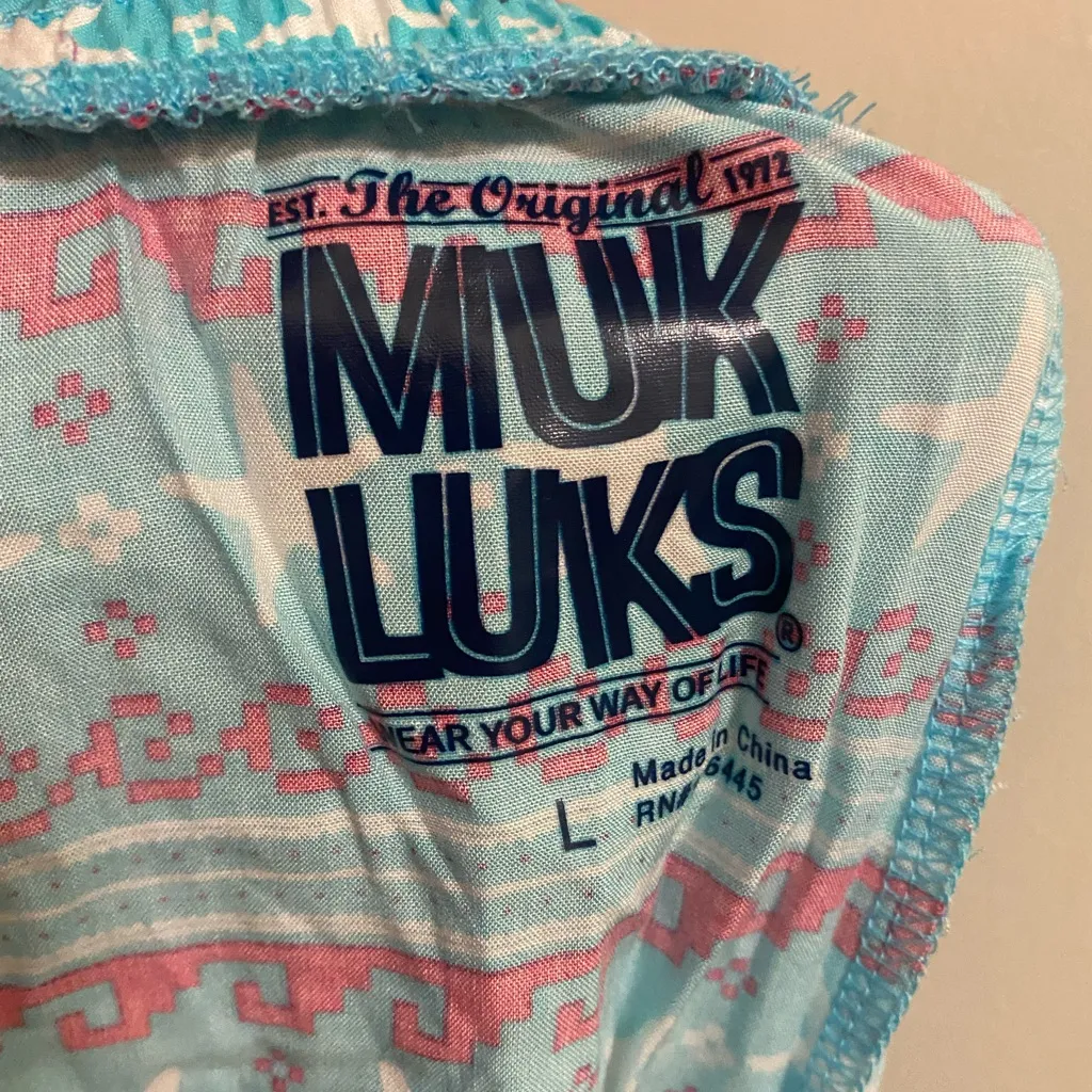Muk Luks Womens Rayon Cropped Crop Lounge Pajama Pants L Large Blue Print Pink - Image 5