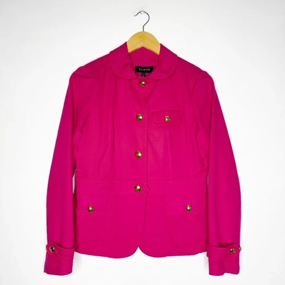 Talbots Women’s Pink Button Up Jacket Cotton Stretch Coat Size 4 Small - Image 2