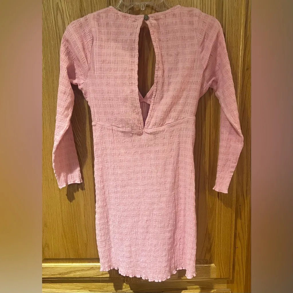 Free People Palina Long Sleeve Smocked‎ Bow Details Mini Dress Rose Pink Size XS - Image 11