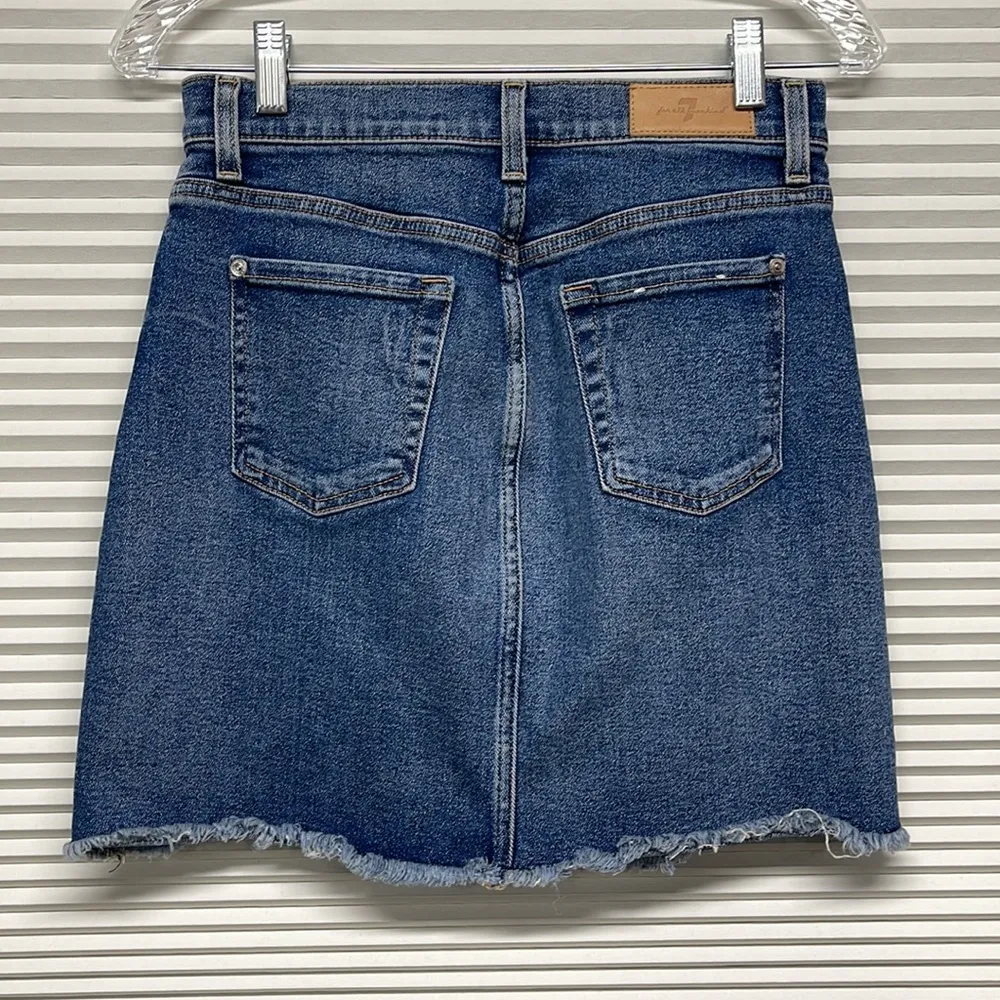 7 For All Mankind Luxe Vintage Fray Jean Mini Skirt Size 26 - Image 4