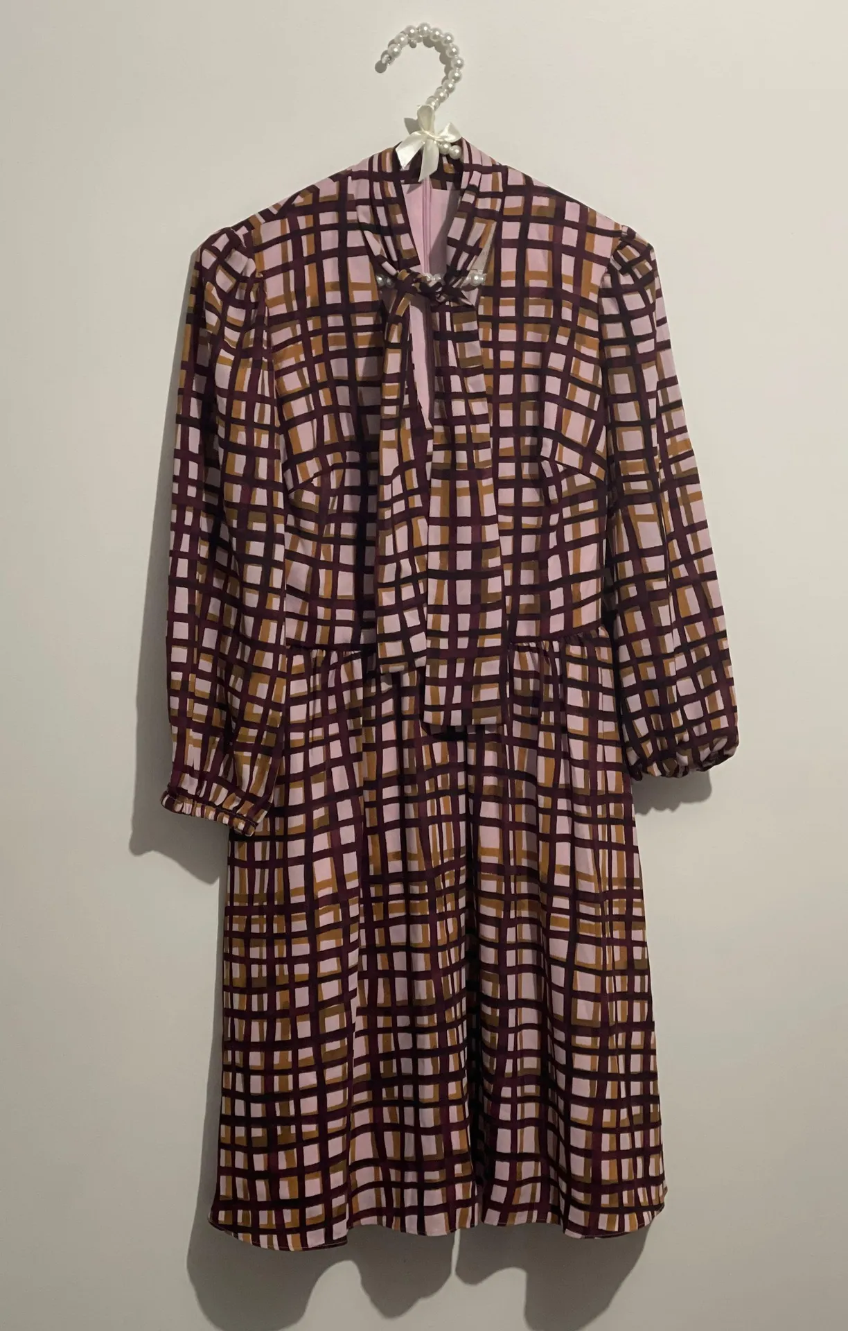 | Lindsey Painted Windowpane Tie Neck Dress | 00 - Image 6