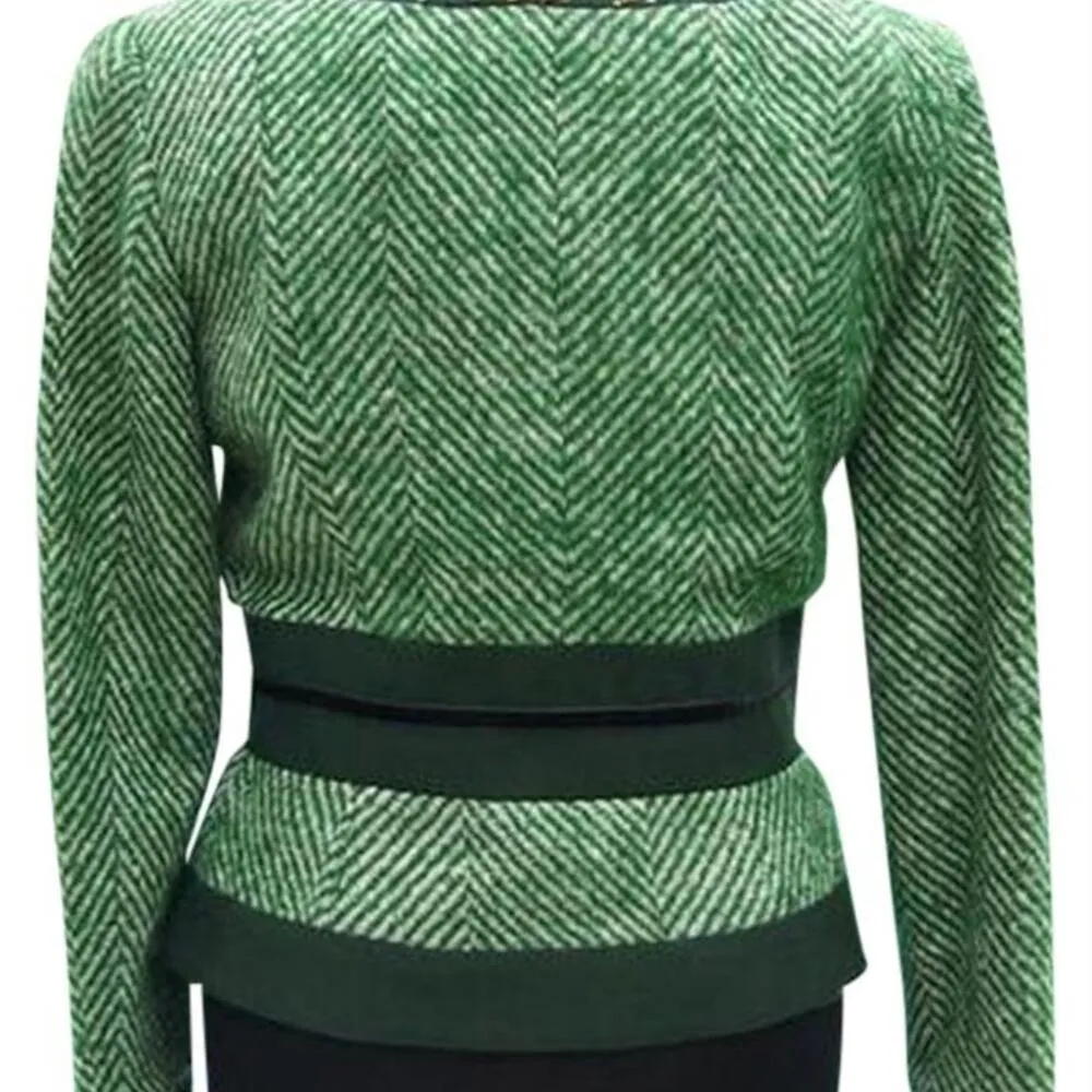 Cache Green Plaid Elaborate Embellished Top Jacket Lined Velvet Trim NWT $238 - Image 6