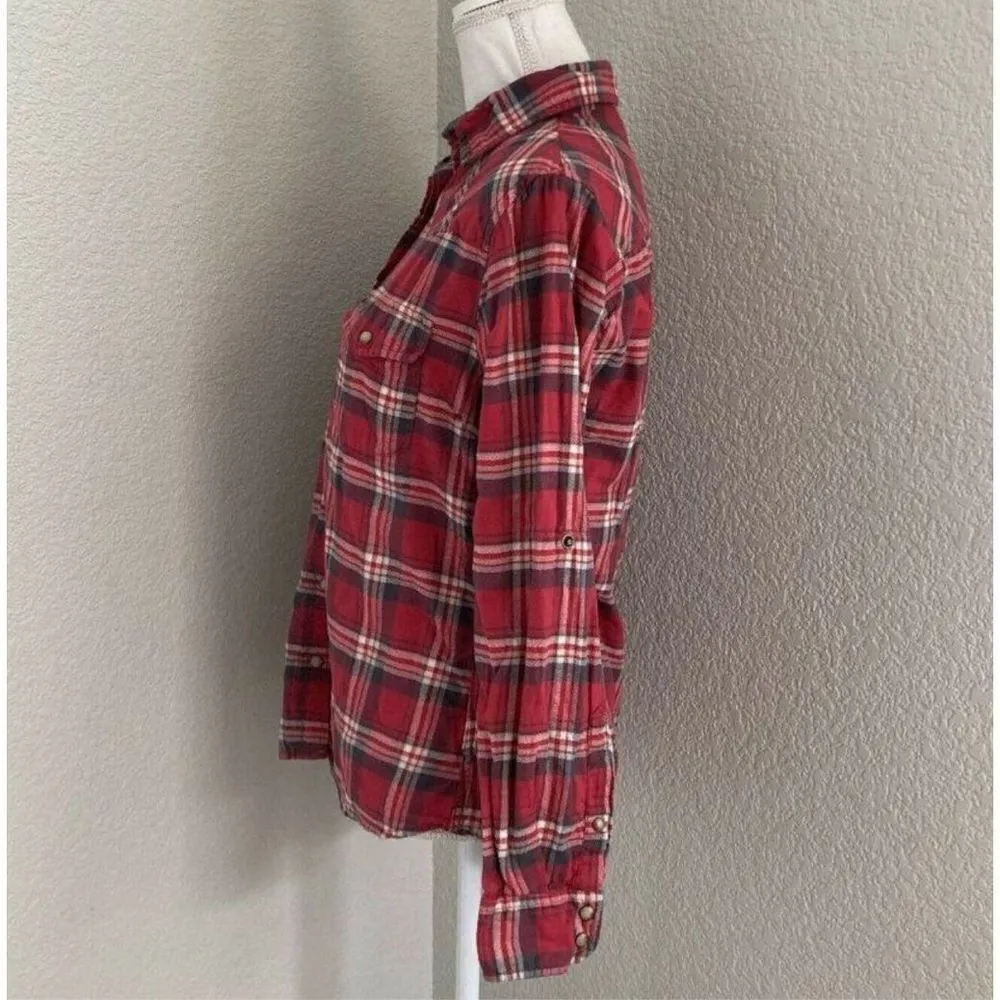 Bea JACHS Girlfriend Womens Red Plaid Flannel Button Down Size Small - Image 7