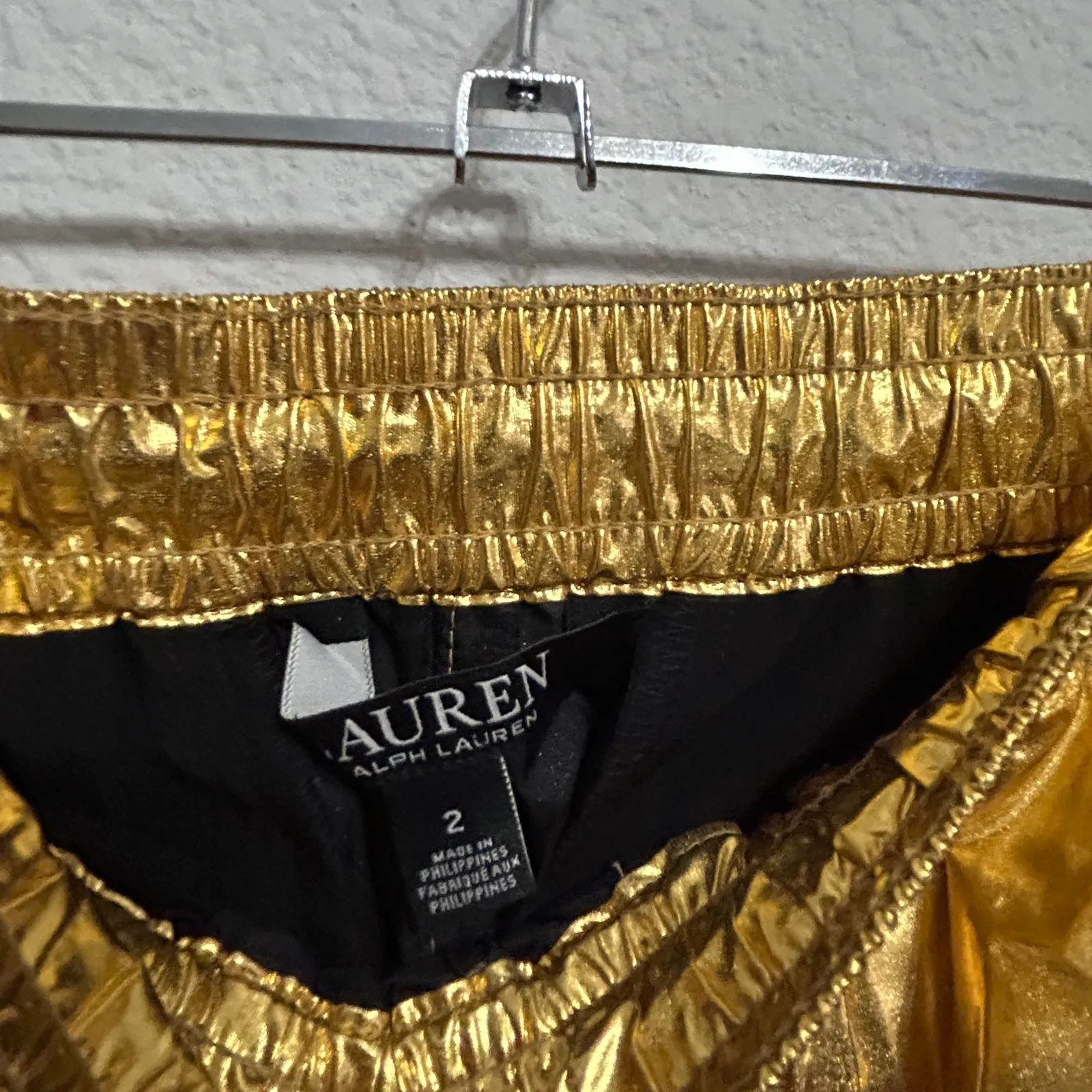 NEW Lauren Ralph Lauren Metallic Taffeta Jogger Pant Gold Black Size 2 $225 Bold - Image 8