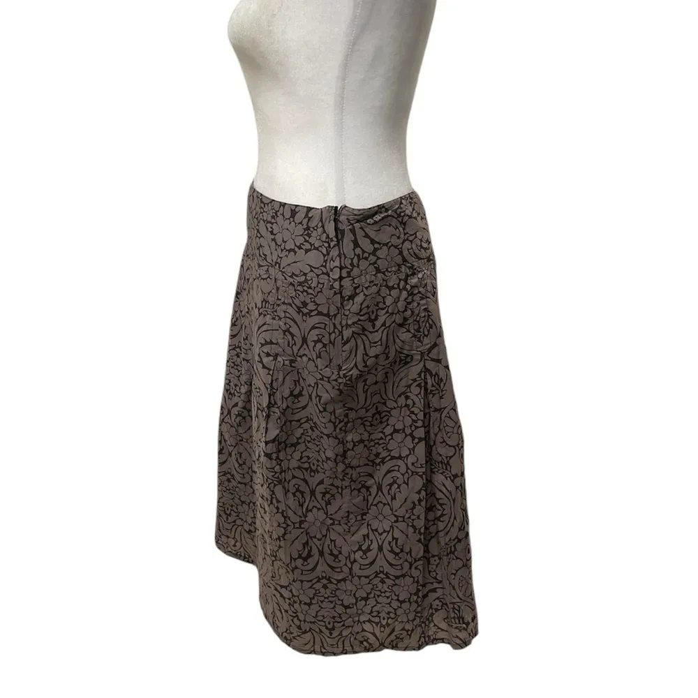 2 Tone Brown Paisley/Floral Print Pleated 100% Cotton Zip Side Skirt Size 6 - Image 3