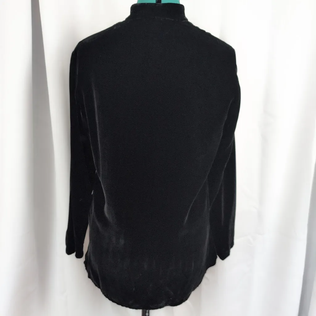 Deadstock 2000's Carole Little Button Down Velvet Embellished Tunic Medium Black - Image 3