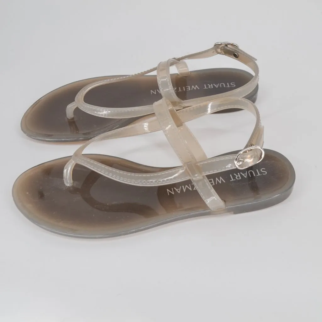 Stuart Weitzman Summer Jelly Sandals Millie Grey Clear Thong Flats Women's 7 - Image 4