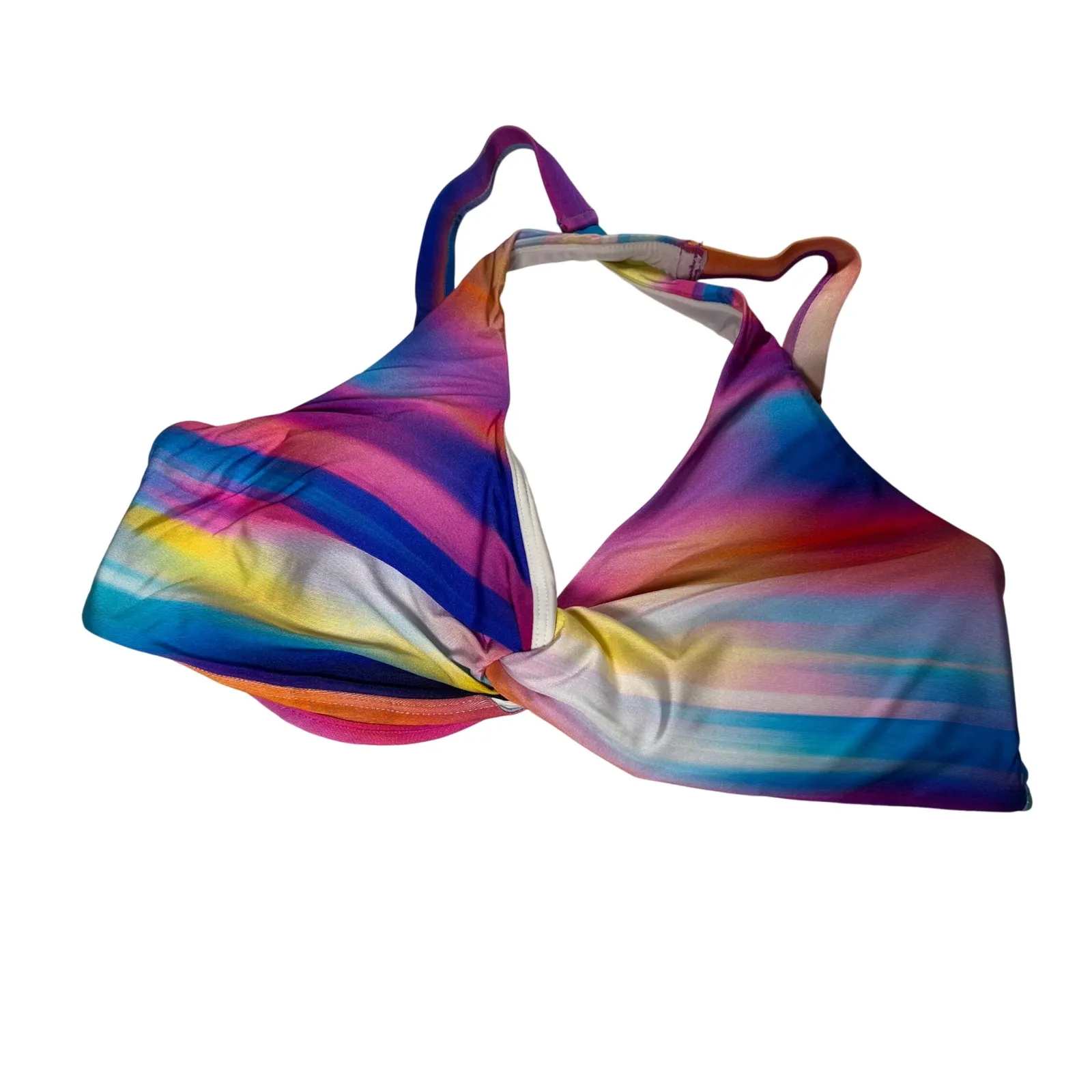 LA BLANCA Convertible Straps Twisted Halter Bikini Top Rainbow Print Size 6 NWT - Image 2