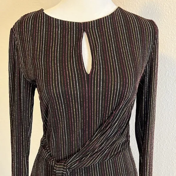 French Connection Paula Keyhole midi Dress Blackout Multi XS metallic NWT - Image 2