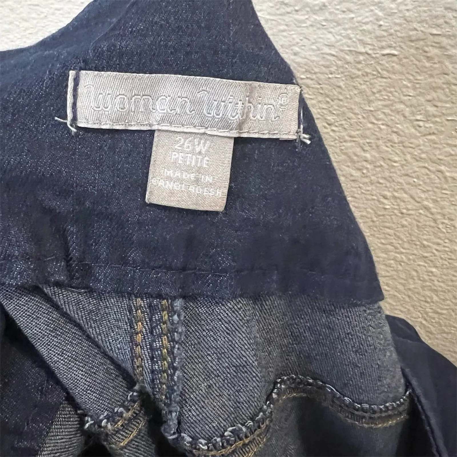 Woman Within 26W Petite Blue Straight Leg Pull On Stretch Denim Jeans Dark Wash - Image 10