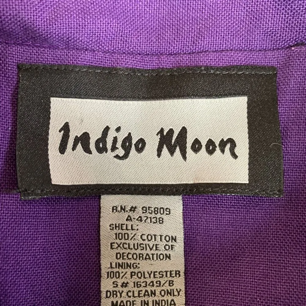 Vintage Indigo Moon Purple Embroidered Mandarin Collar Lightweight Floral Coat Size M - Image 8