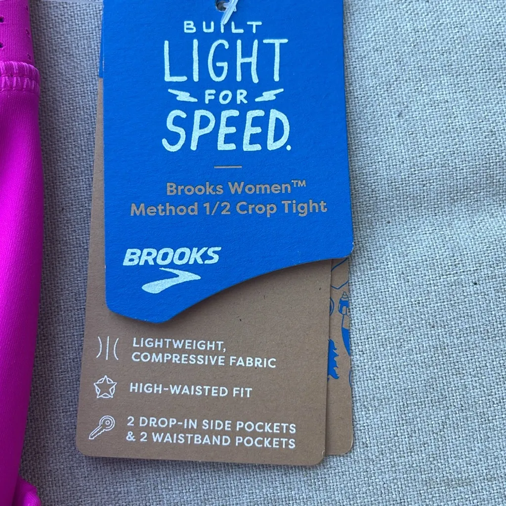 Brooks Method 1/2 crop tight leggings fuchsia pink size medium NEW - Image 5