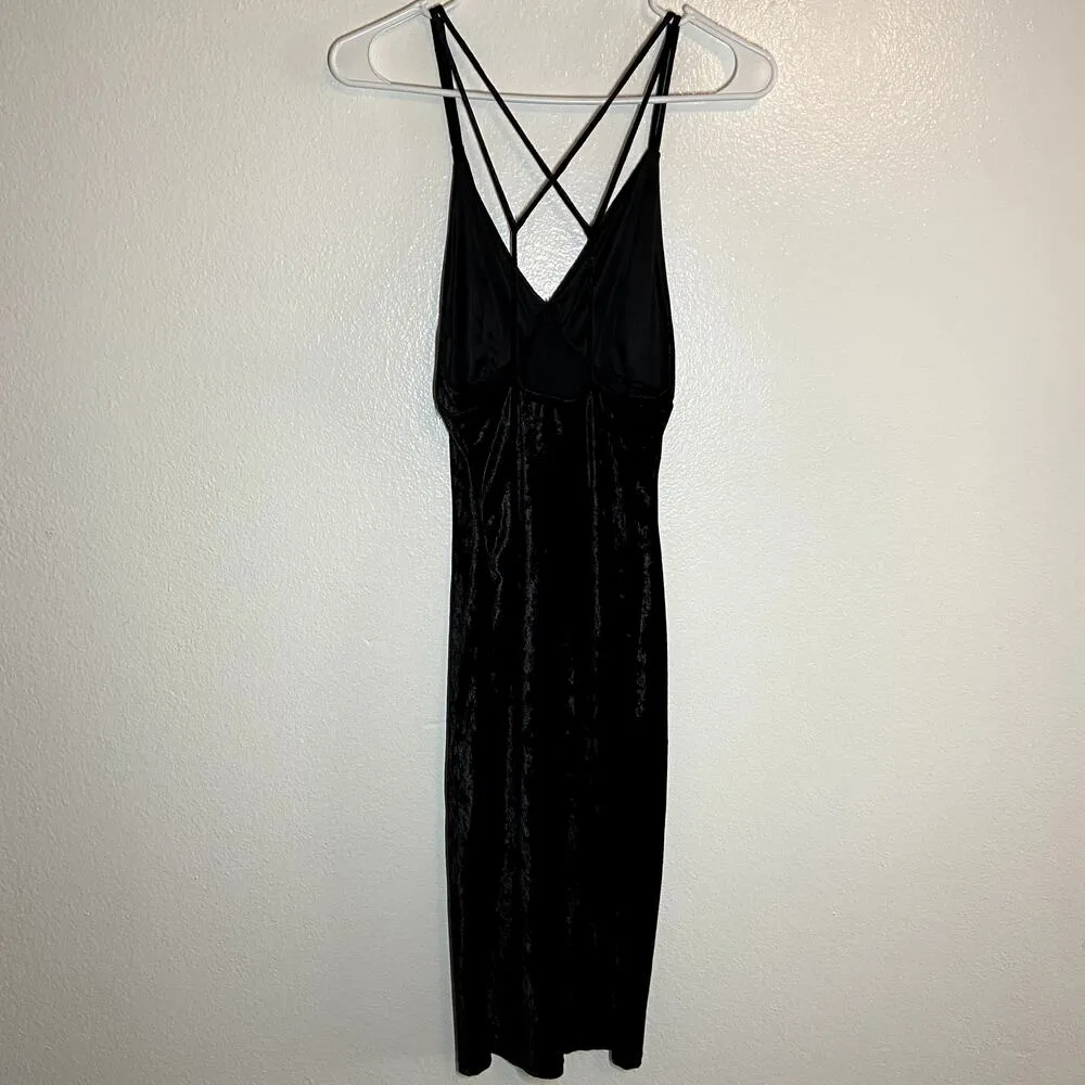 Windsor Velvet Midi Dress Spaghetti Strap V-Neck Crisscross Formal Black Small - Image 4