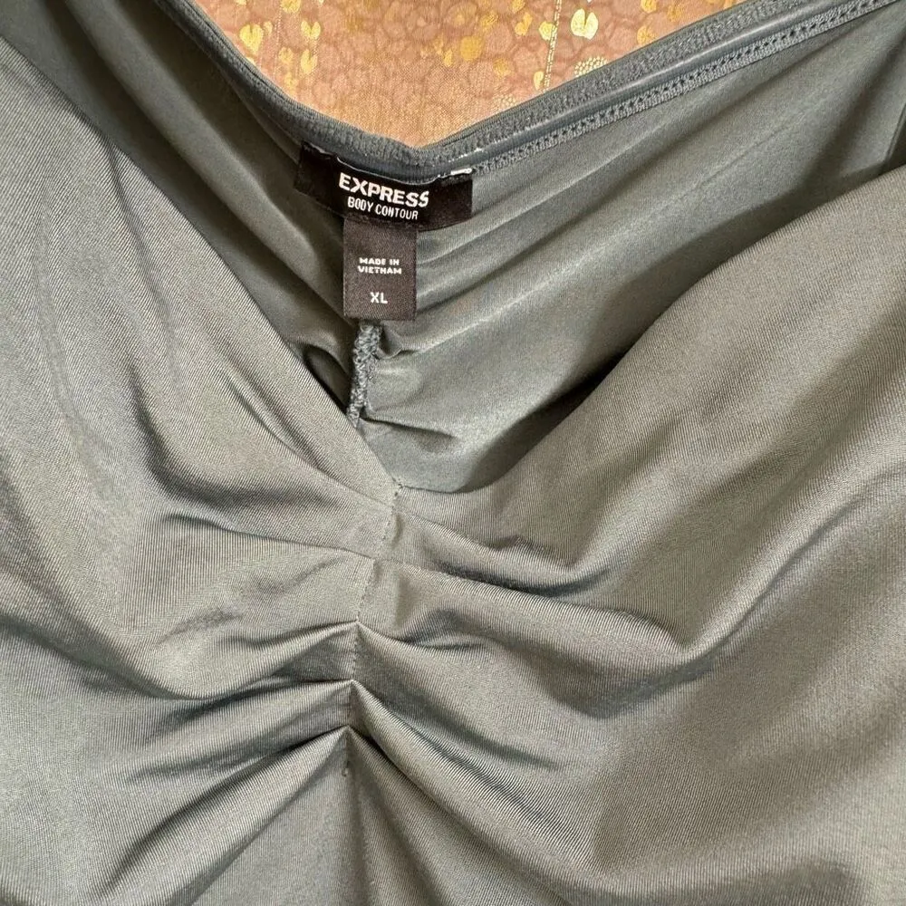 Express Body Contour Compression Ruched Bodysuit Sage Green XL - Image 4