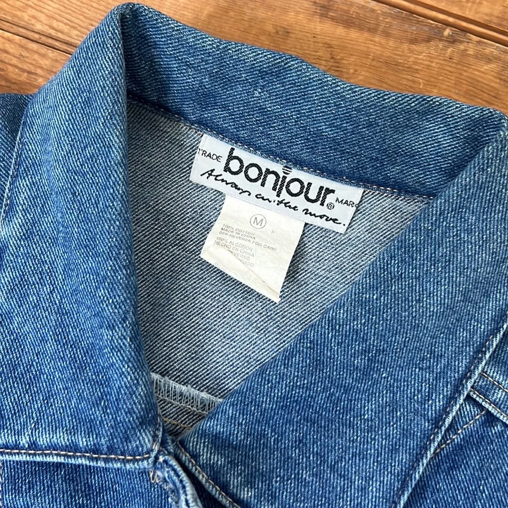 Bonjour Vintage women’s 80s  denim short vest flowers size medium - Image 2