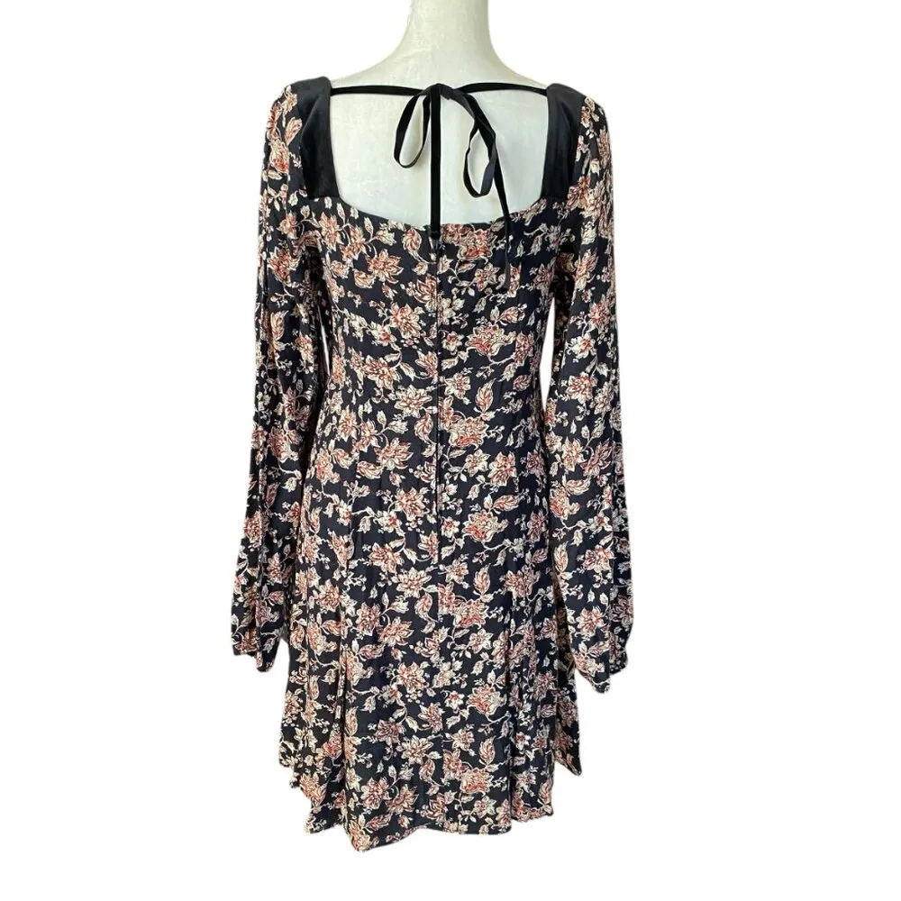 women's size medium black floral long sleeve knee length flare dress - Image 4