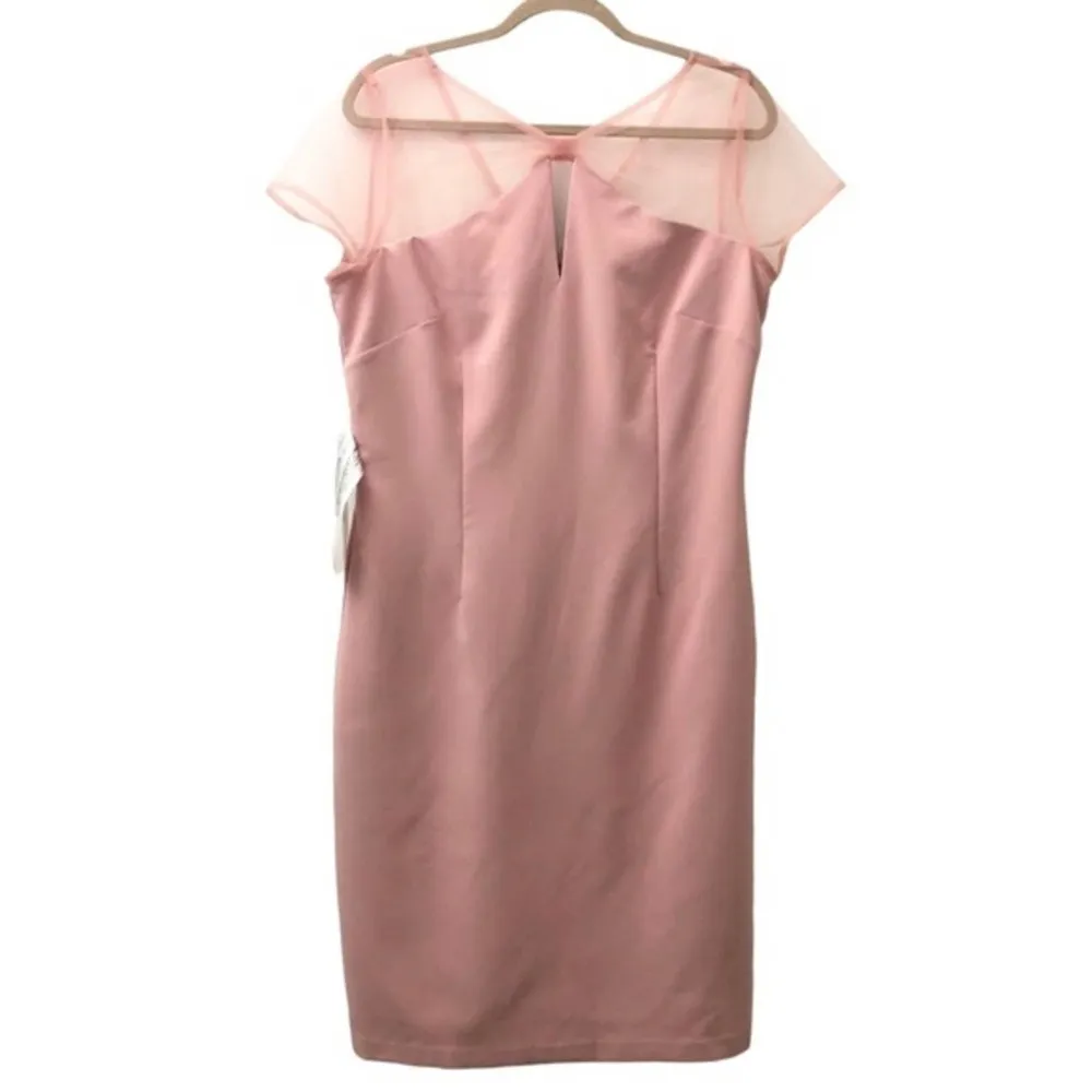 JS Collections Karina Blush Bow Illusion Mesh Sheath Dress 14 NWT - Image 3