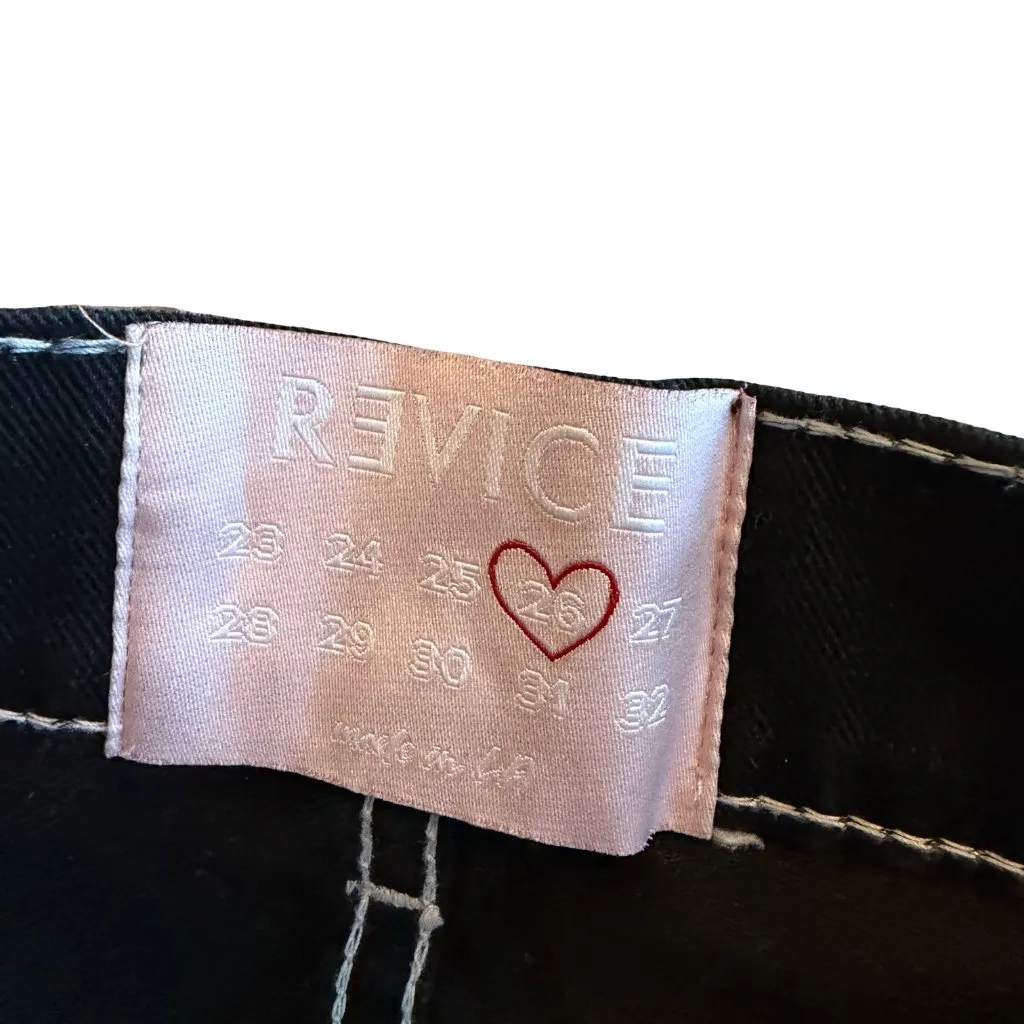 Revice Denim Black Wide Leg Cargo Contrast White Seams Cotton Size 26 Women's - Image 7