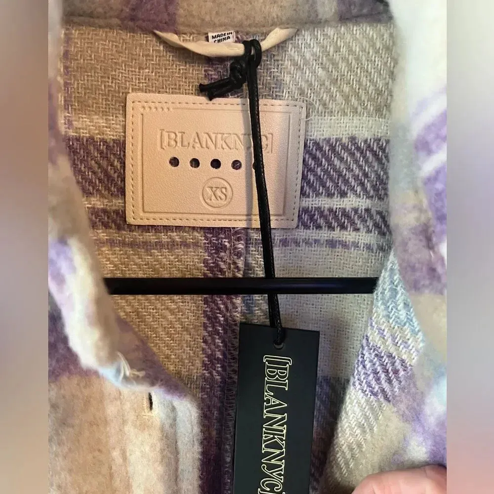 BLANK NYC Jacket Shacket Womens xs Lilac Plaid Collar Button Down Long Sleeve - Image 5