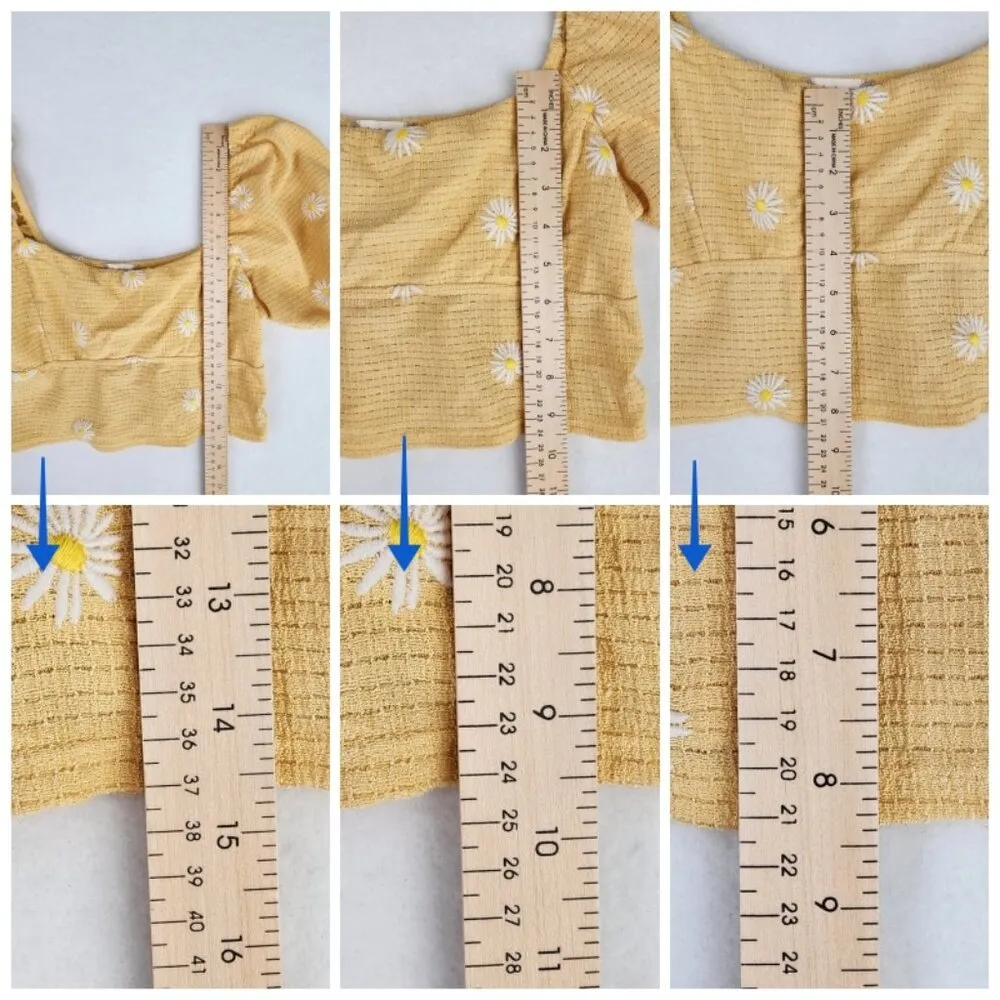 Altar'd State Womens Daisy Puff Sleeve Crop Top Size M Yellow with White Daisies - Image 6